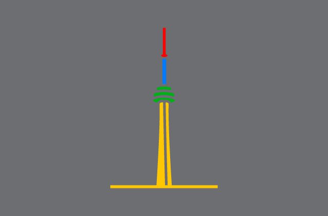 An illustration of the CN Tower, in Google colors.