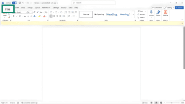 A Microsoft Word doc highlighting the File option in the top left.