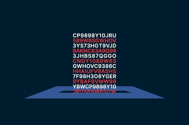 Encrypted code going into a ballot box.