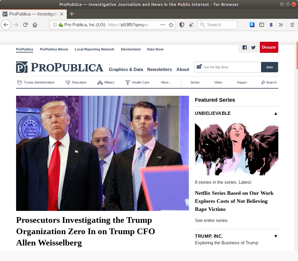 Homepage Onion di ProPublica.