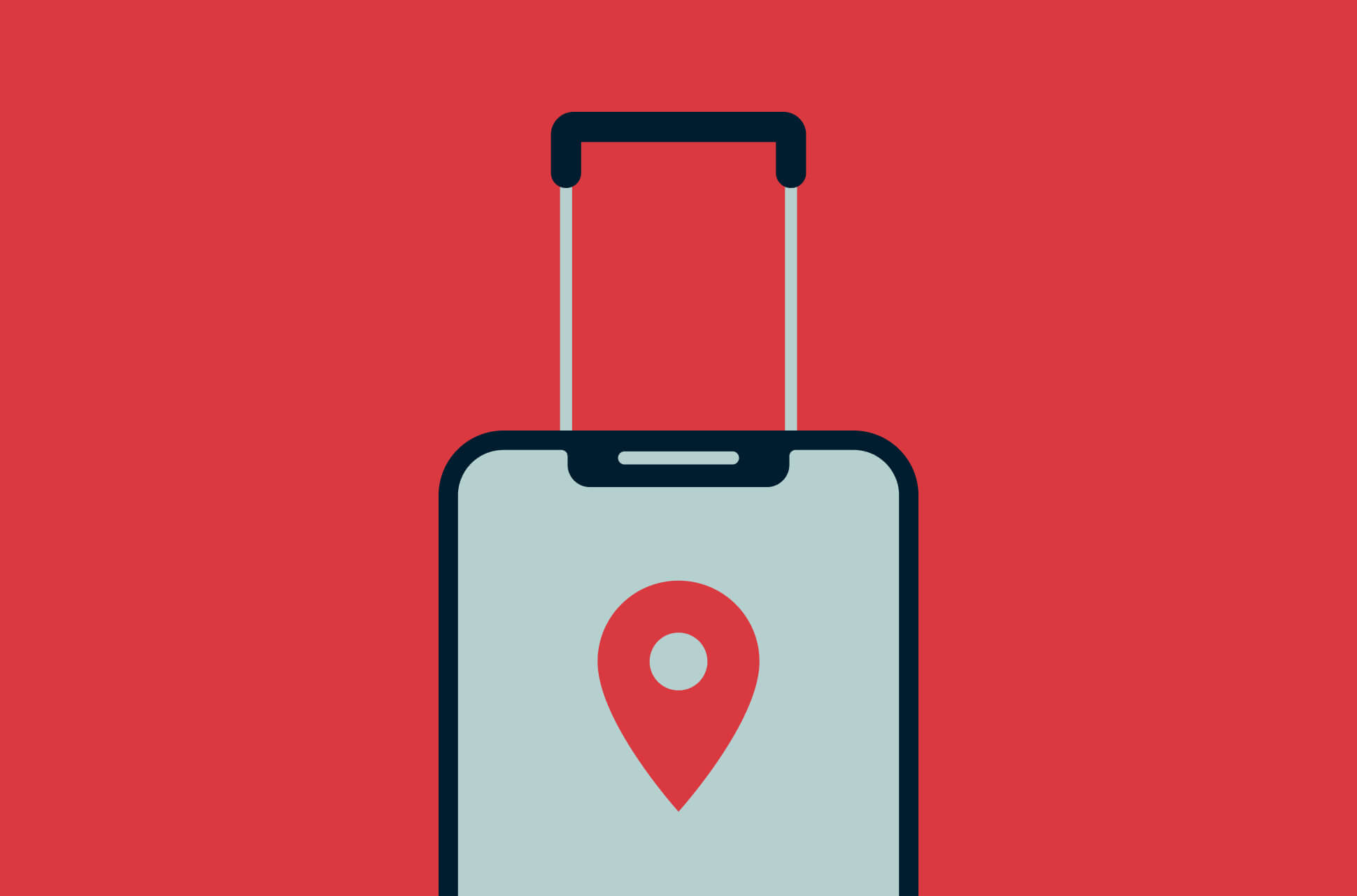 Phone with location pin and luggage handles.
