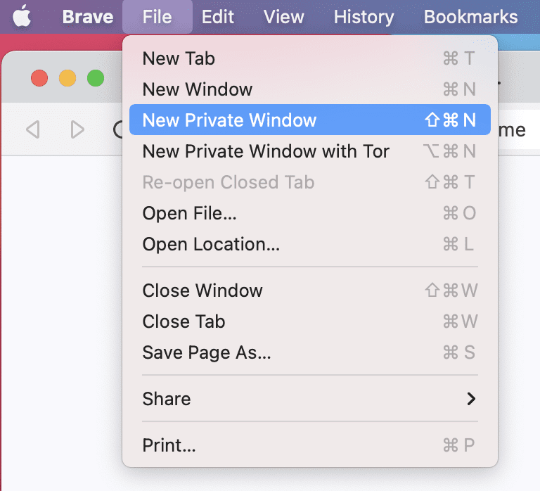 Nouvelle fenêtre privée dans Brave