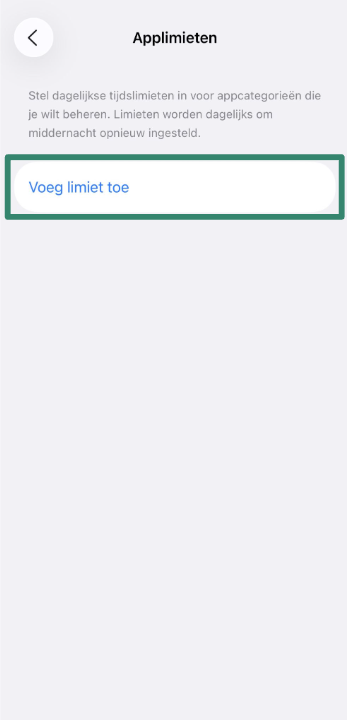 App Limits screen with “Add Limit” button highlighted on iPhone.