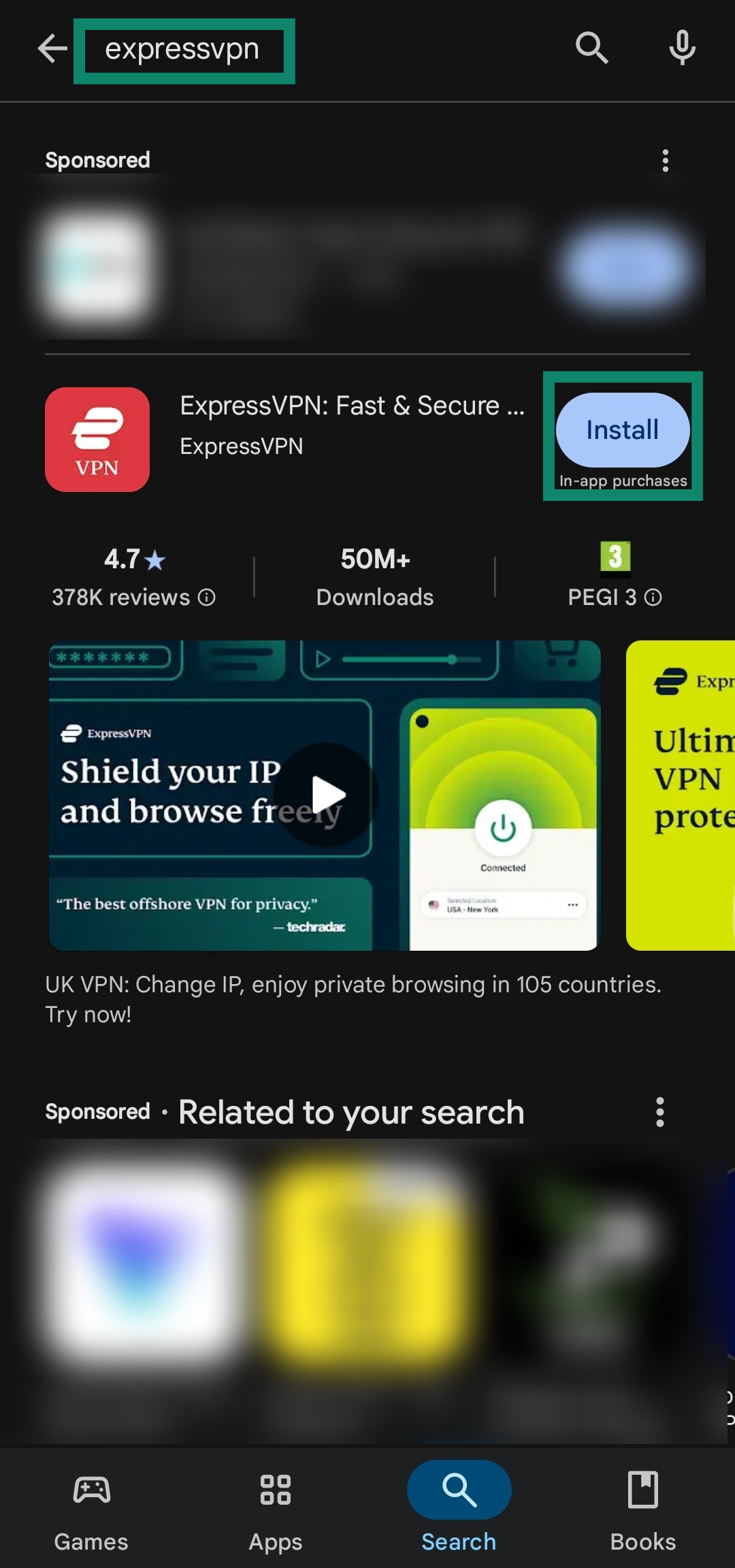 Installing ExpressVPN through the Google Play Store