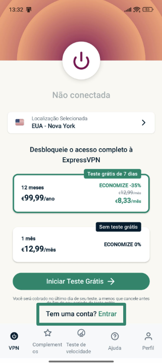 Signing into ExpressVPN on Android.