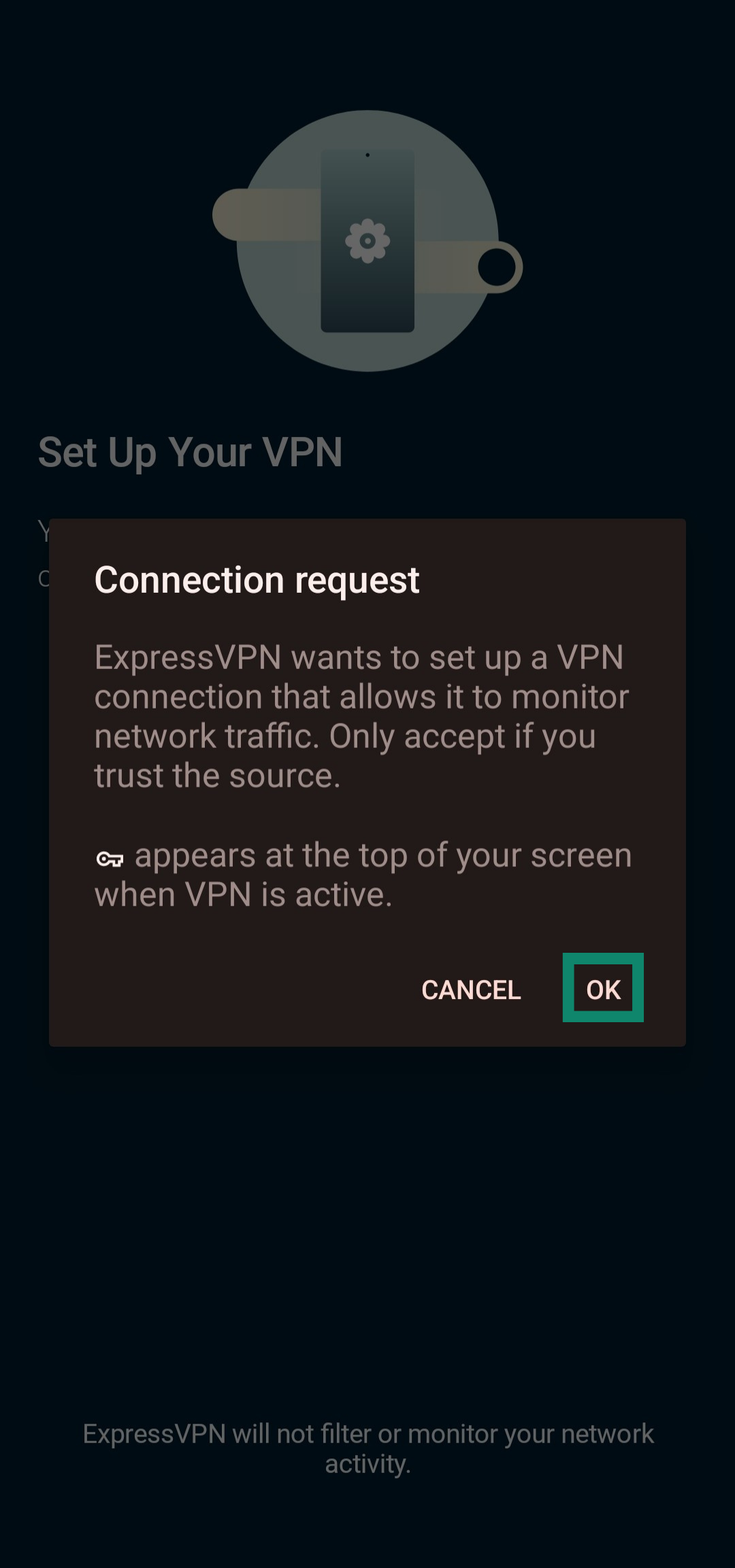 Allowing ExpressVPN to set up VPN connections on Android