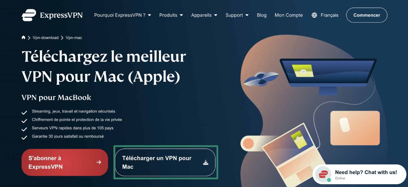 Downloading ExpressVPN's macOS installer from the official website.