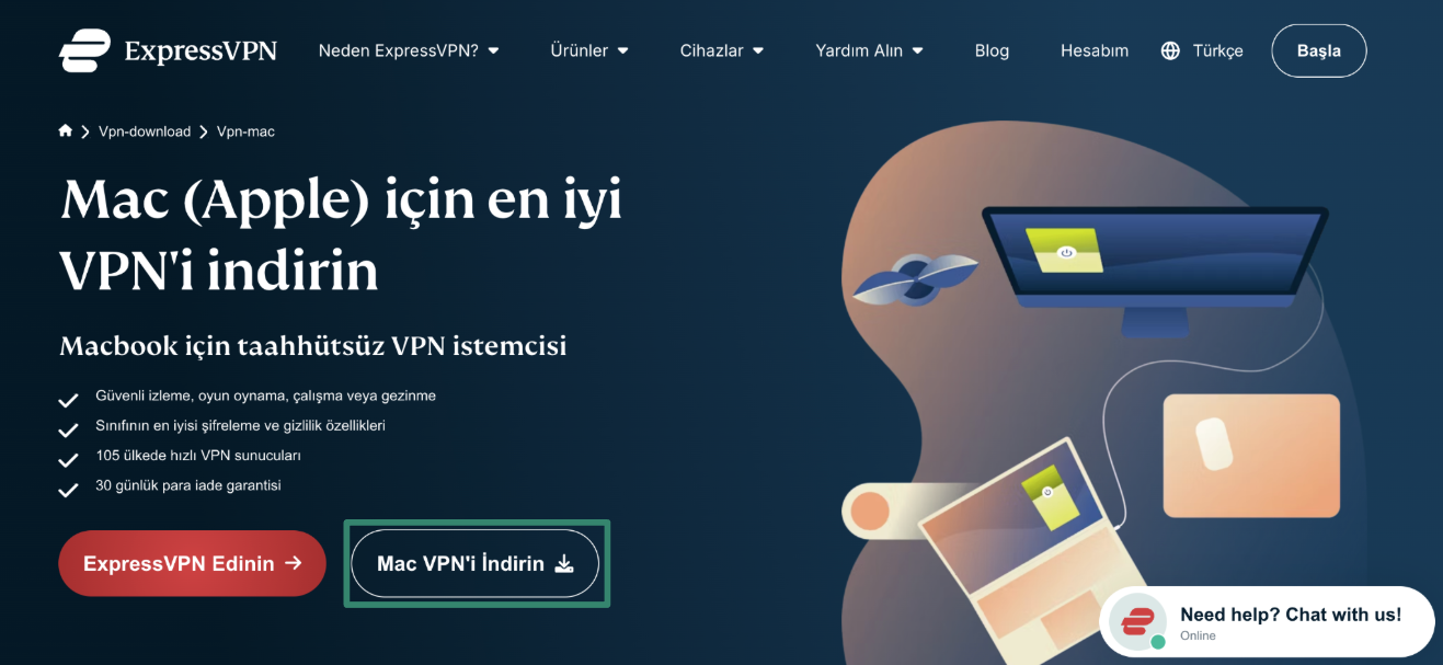 Downloading ExpressVPN's macOS installer from the official website.