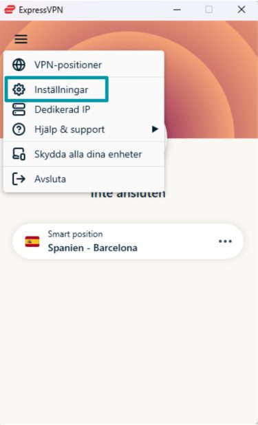 Accessing ExpressVPN Options menu on Windows.