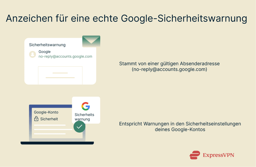 Two signs of legitimate Google security alerts