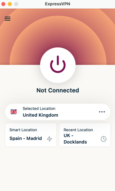 ExpressVPN app showing disconnected status on Mac.