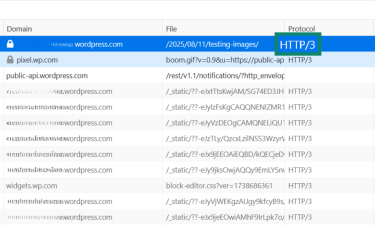 Firefox’s network tab showing how to view what Protocol a website uses.