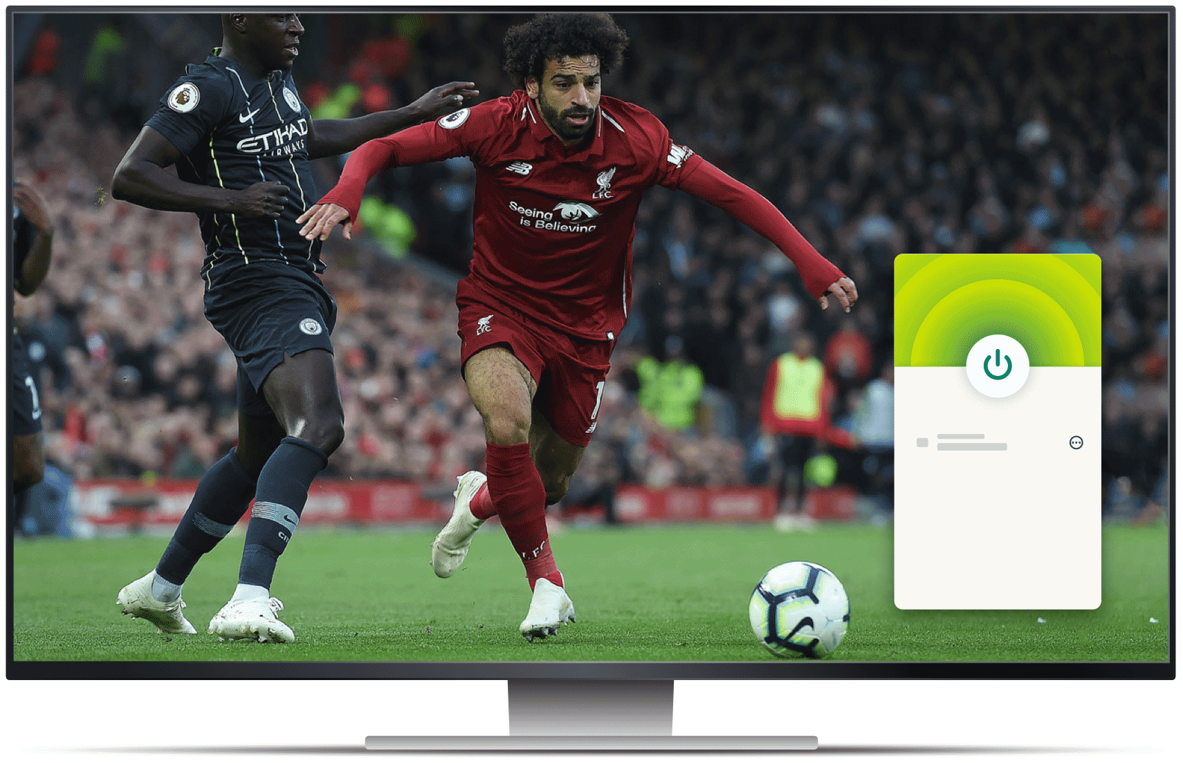 beIN SportsのサッカーストリームとVPNアプリを搭載したデスクトップモニター。