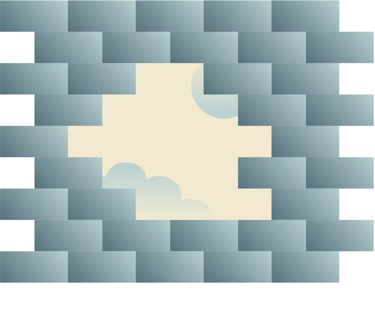 Murtunut tiiliseinä.