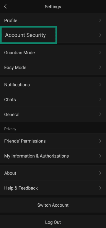 Accessing Account Security options in the WeChat app.