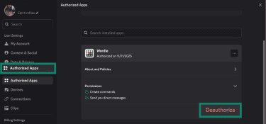 How to deauthorize an app on Discord.