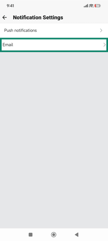 The Quora Android app notification settings with Email highlighted.