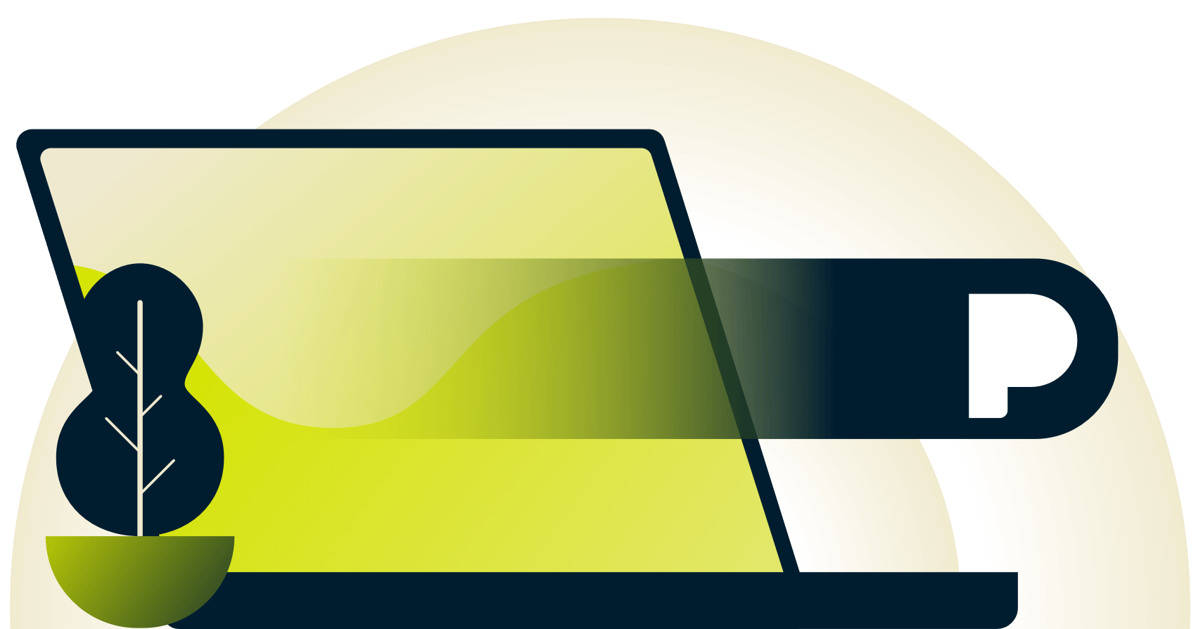 パンドラのアイコンがラップトップを通過するジェスチャーアイコン