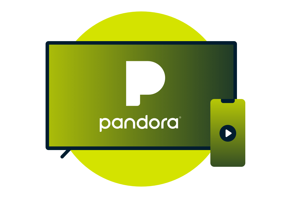 TV-skjerm med Pandora-logo.