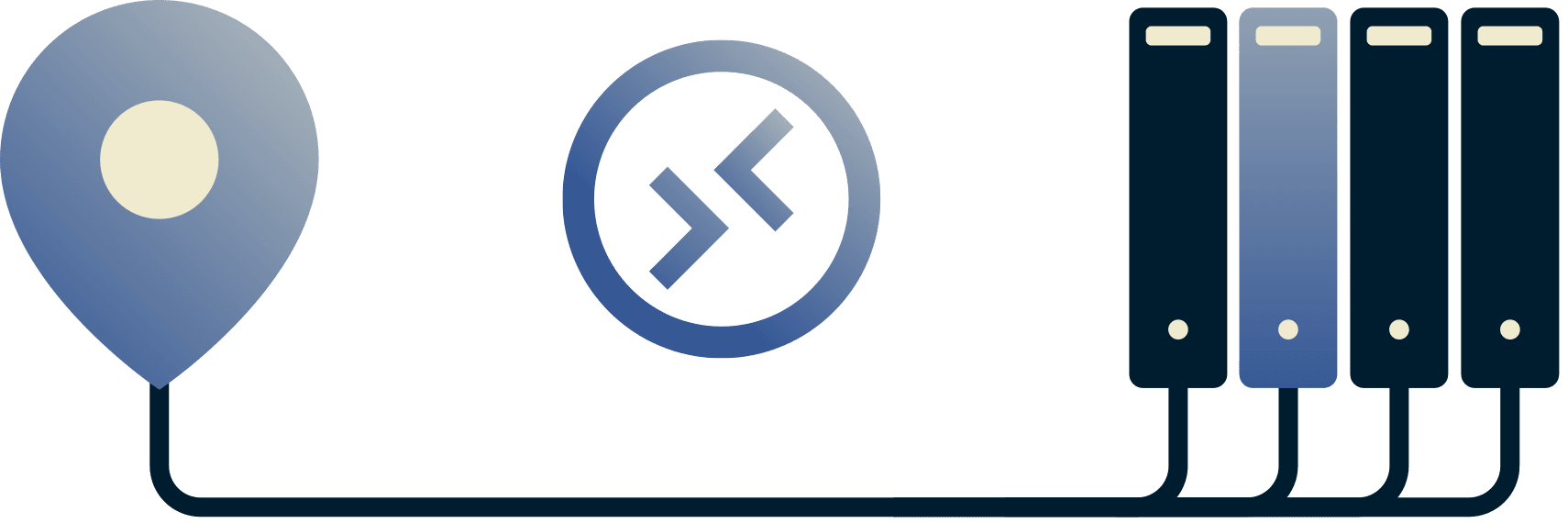 オフィスのネットワークにリモートデスクトップで接続している人の図。