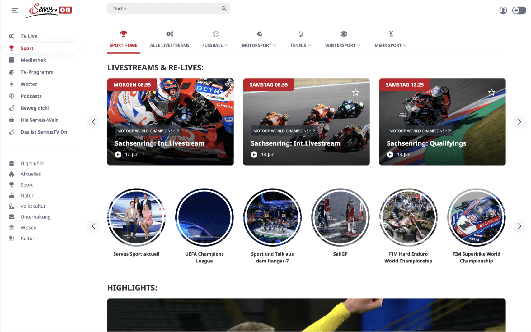 デスクトップ画面でServusTV