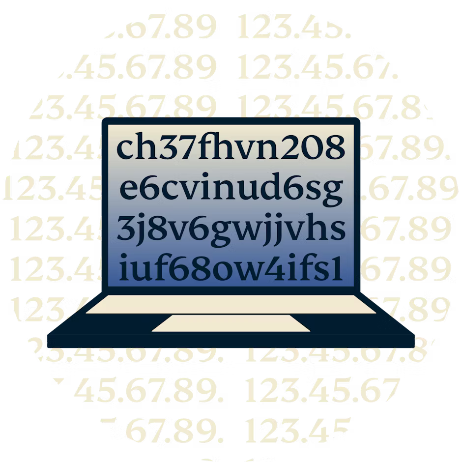 暗号化されたテキストを表示するノートパソコン。