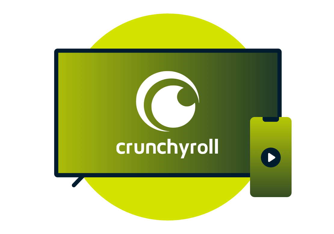 テレビ画面とCrunchyrollのロゴ。