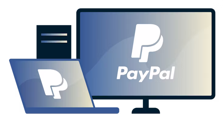 Una computadora de escritorio una laptop con el logotipo de PayPal.