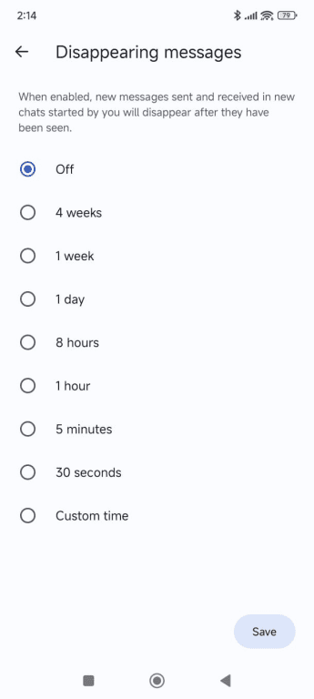 Time durations for when messages are deleted.