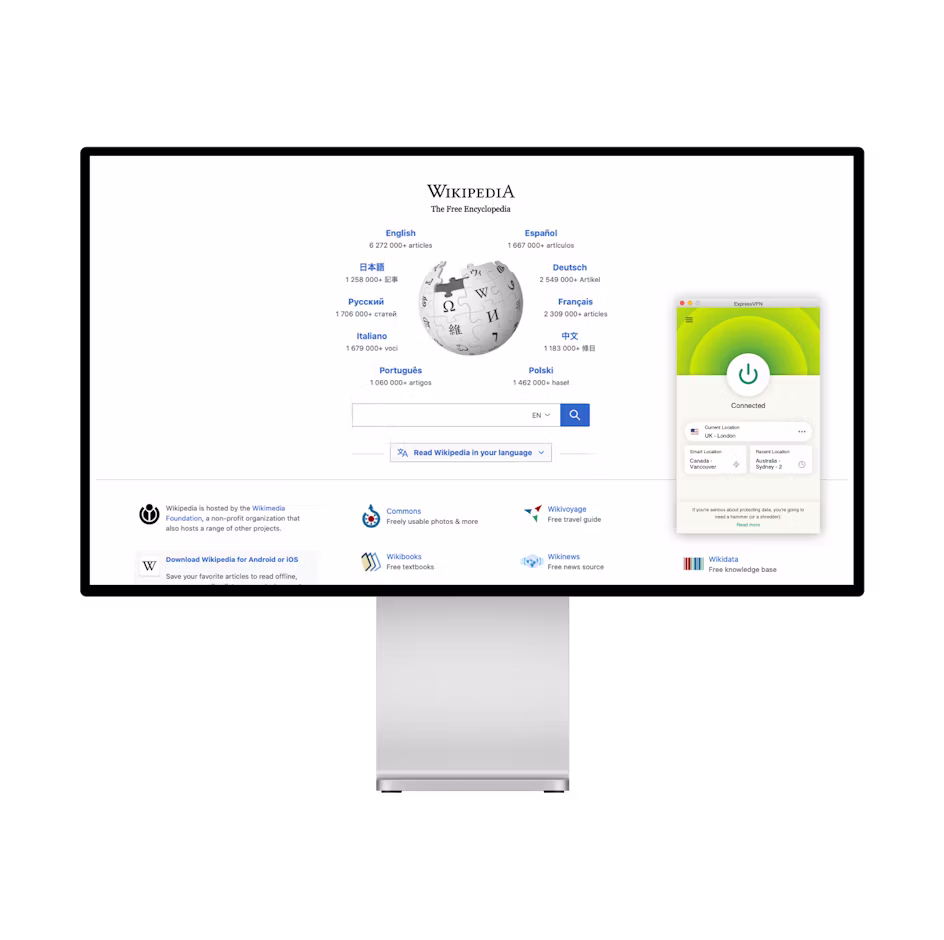 WikipediaホームページとVPN。
