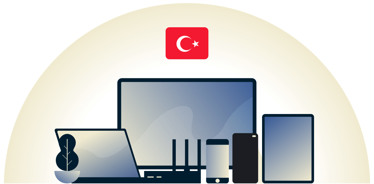 Çeşitli cihazları koruyan Türkiye VPN'i.