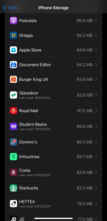 Viewing a list of installed apps in iOS.
