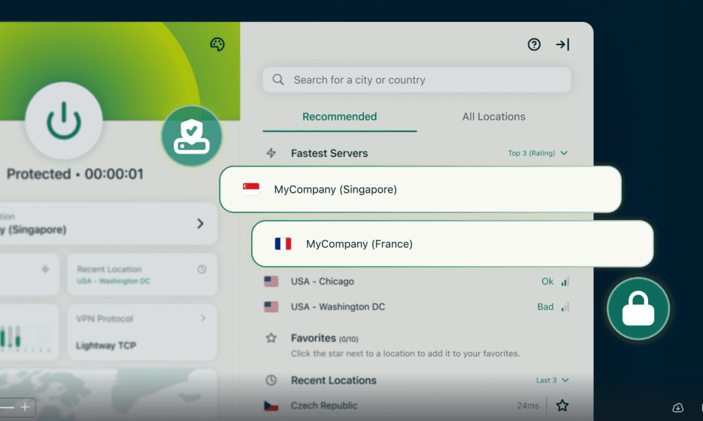 Dedicated IP for Teams server locations overlaid against main user interface