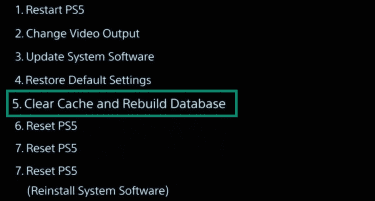 Clear cache and rebuild database settings on PlayStation 5.