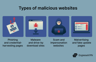 Infographic showing types of malicious websites.