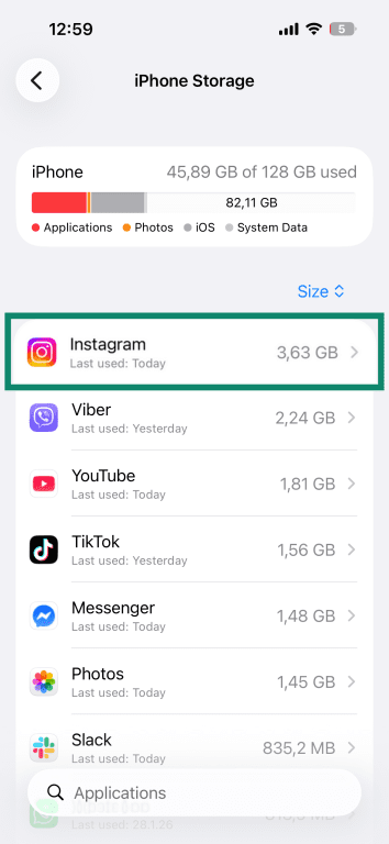 How to view individual app storage on iPhone.