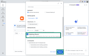Waiting Room option in Zoom on the macOS app.