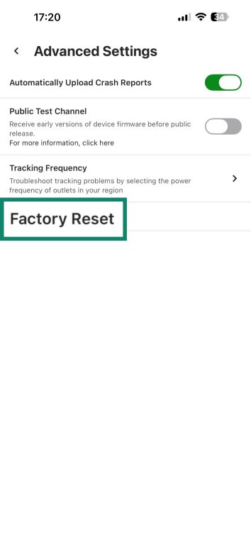 Press the Factory reset option.