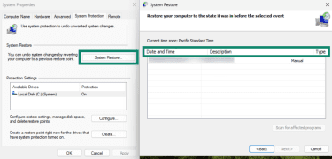 Naming the restore point on Windows.