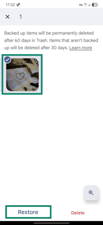 Restoring deleted Google photos.