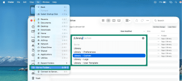 Go to Folder option on Finder on Mac.
