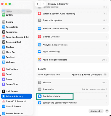 Enabling Lockdown Mode on macOS to disable WebRTC.