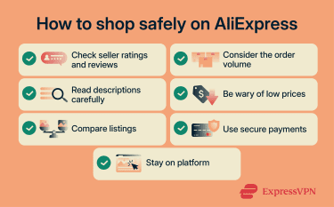 A list of ways users can shop safely on AliExpress.