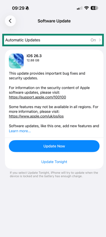 Automatic updates on iPhone.