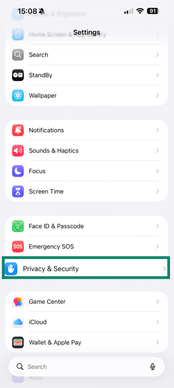 Privacy & Settings on iPhone.